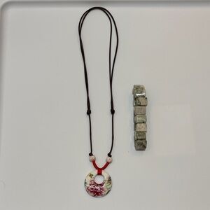 Floral Pendant Necklace with Adjustable Cord and bracelet set